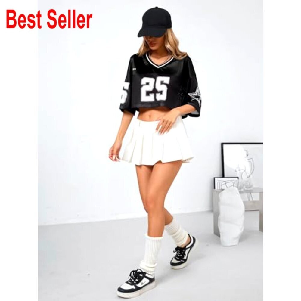 Y2K Graphic Number Tee V Neck Mesh Crop Top Baggy Streetwear Jersey Shirt - Picture 5 of 7